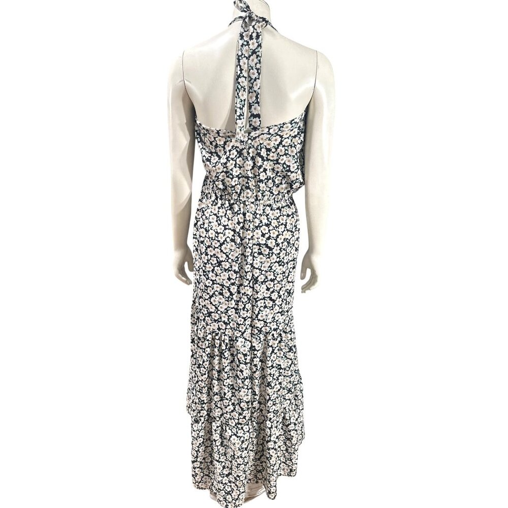 Pretty Garden M Navy White Floral Halter Backless Tiered Ruffle Maxi Boho Dress - Picture 4 of 11